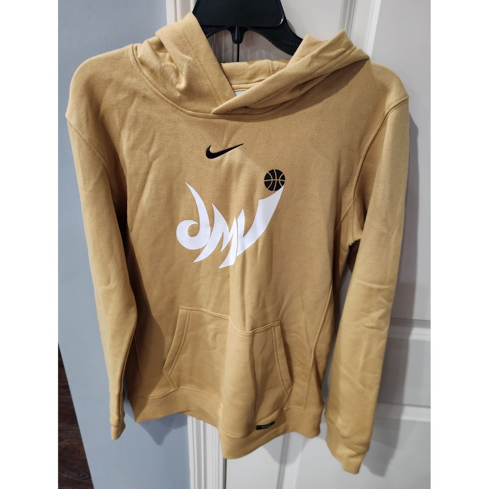 Nike DMV Basketball Pullover Hoodie Kids Tan Gold Graphic Sweatshirt